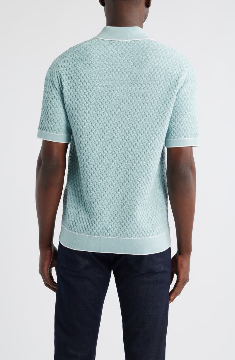 Bugatchi Johnny Collar Basket Stitch Cotton Blend Polo Sweater, Alternate, color, Seafoam