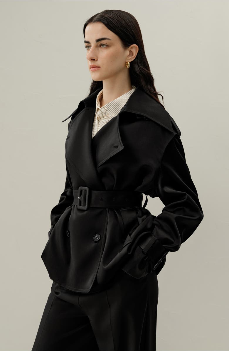 Lilysilk Serica Short Trench, Alternate, color, Black