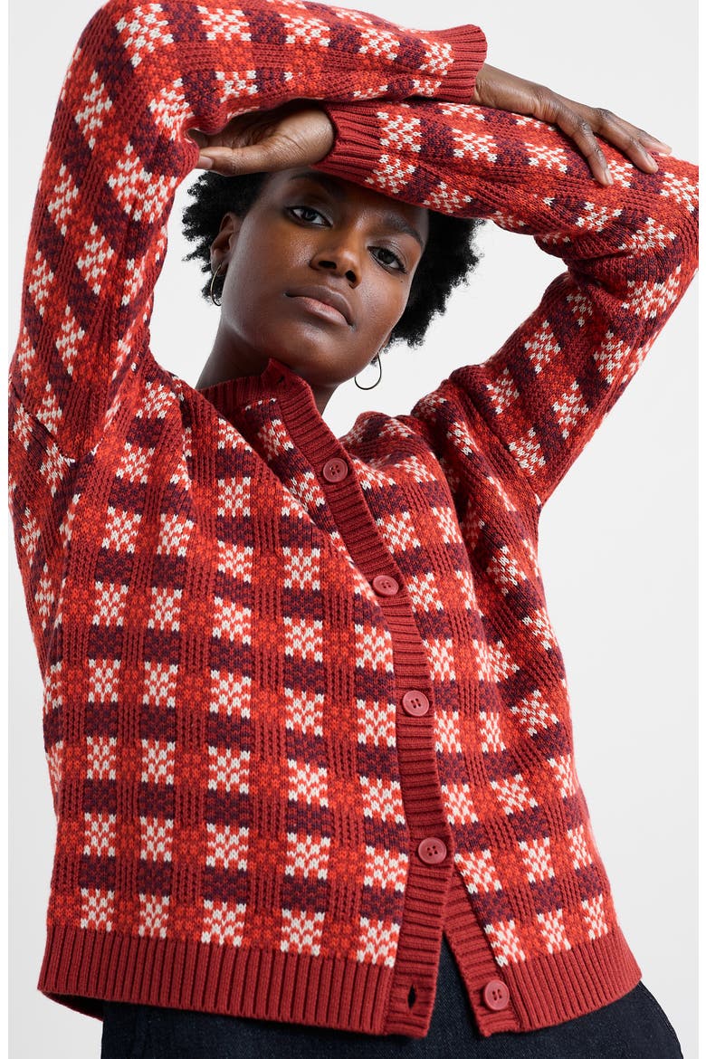 Kensa Check Organic Cotton Jacquard Cardigan, Alternate, color, CIRCLET DEEP RUST CHALK