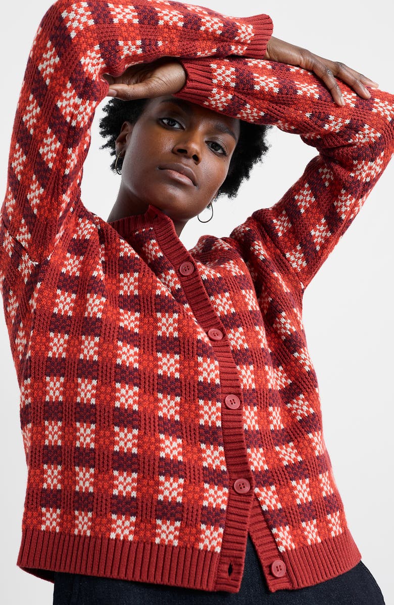 Seasalt Cornwall Kensa Check Organic Cotton Jacquard Cardigan, Alternate, color, Circlet Deep Rust Chalk