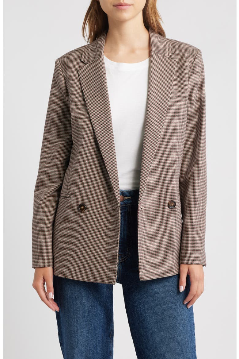 Houndstooth Double Breasted Blazer, Main, color, BURGUNDY