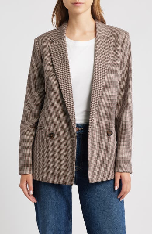 Mango Houndstooth Double Breasted Blazer In Brown