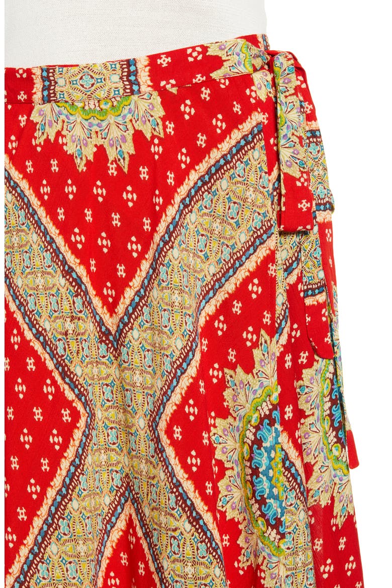 Foulard Print Wrap Skirt, Alternate, color, RED/ BEIGE