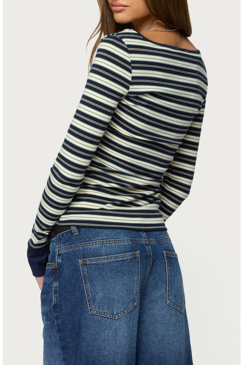 Jaida Stripe Stretch Cotton Henley Top, Alternate, color, BLUE