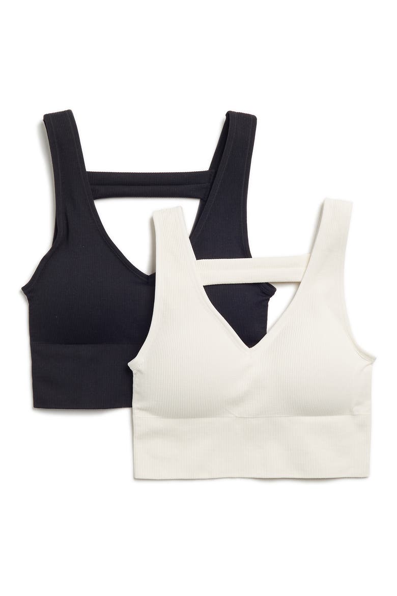 Bianca 2-Pack V-Neck Rib Seamless Bralettes, Main, color, GARDENIA/ BLACK