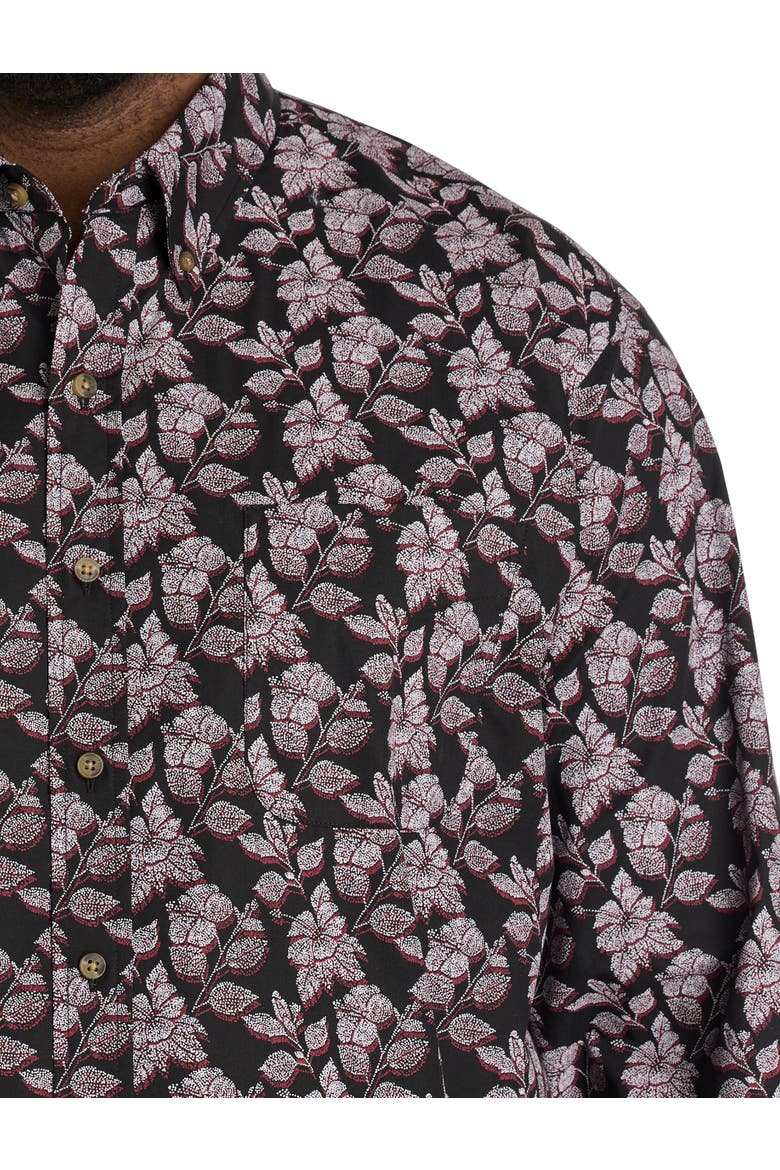 Big & Tall Easy-Care 3-D Floral Print Sport Shirt, Alternate, color, BLACK