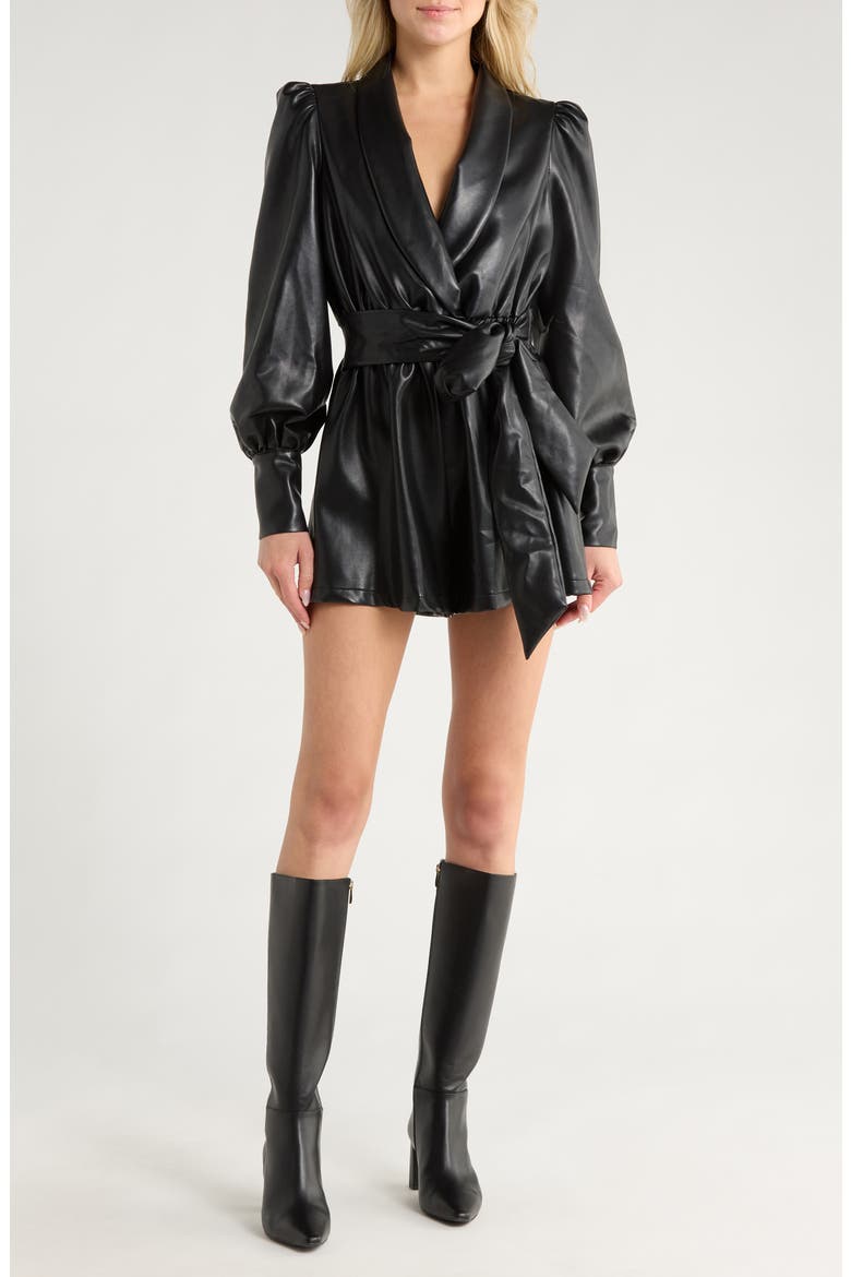 Jade Faux Leather Long Sleeve Romper, Main, color, BLACK