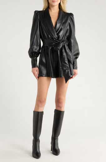 AREA STARS Jade Faux Leather Long Sleeve Romper