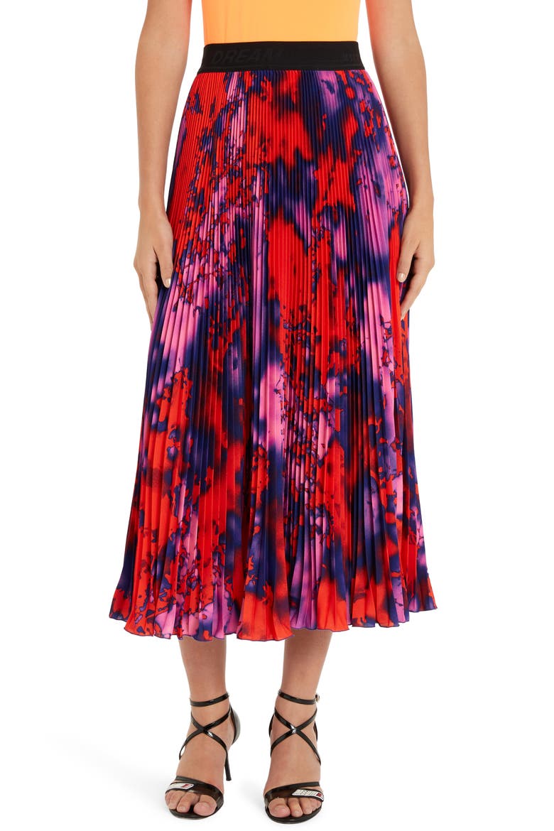 Tie Dye Pleated Midi Skirt, Main, color, RED