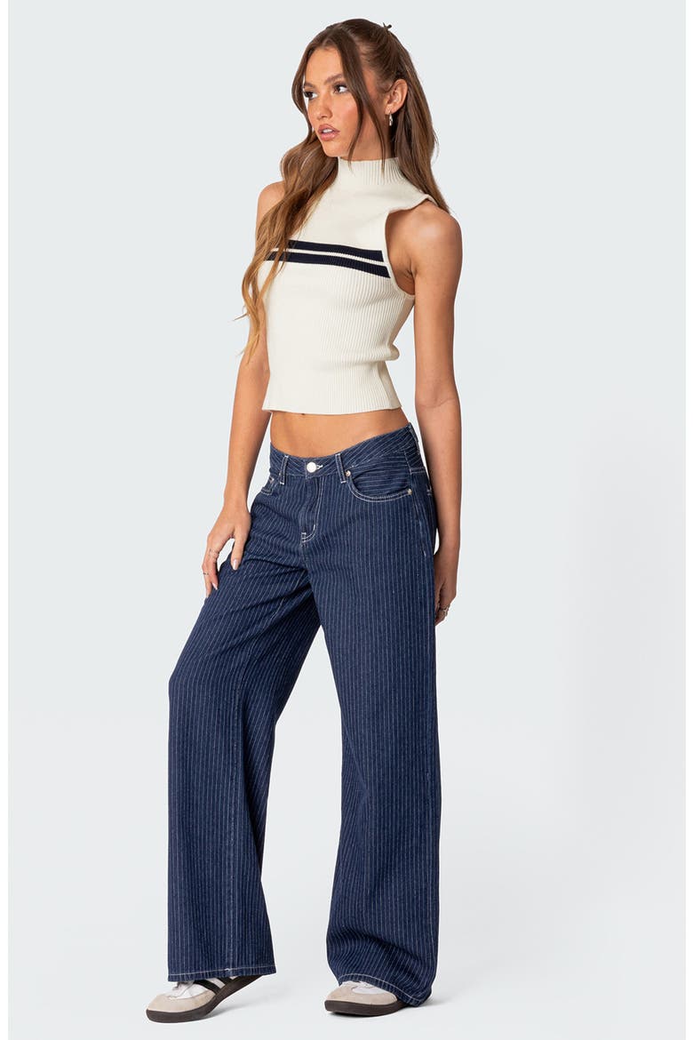 Pinstripe Wide Leg Low Rise Jeans, Alternate, color, NAVY