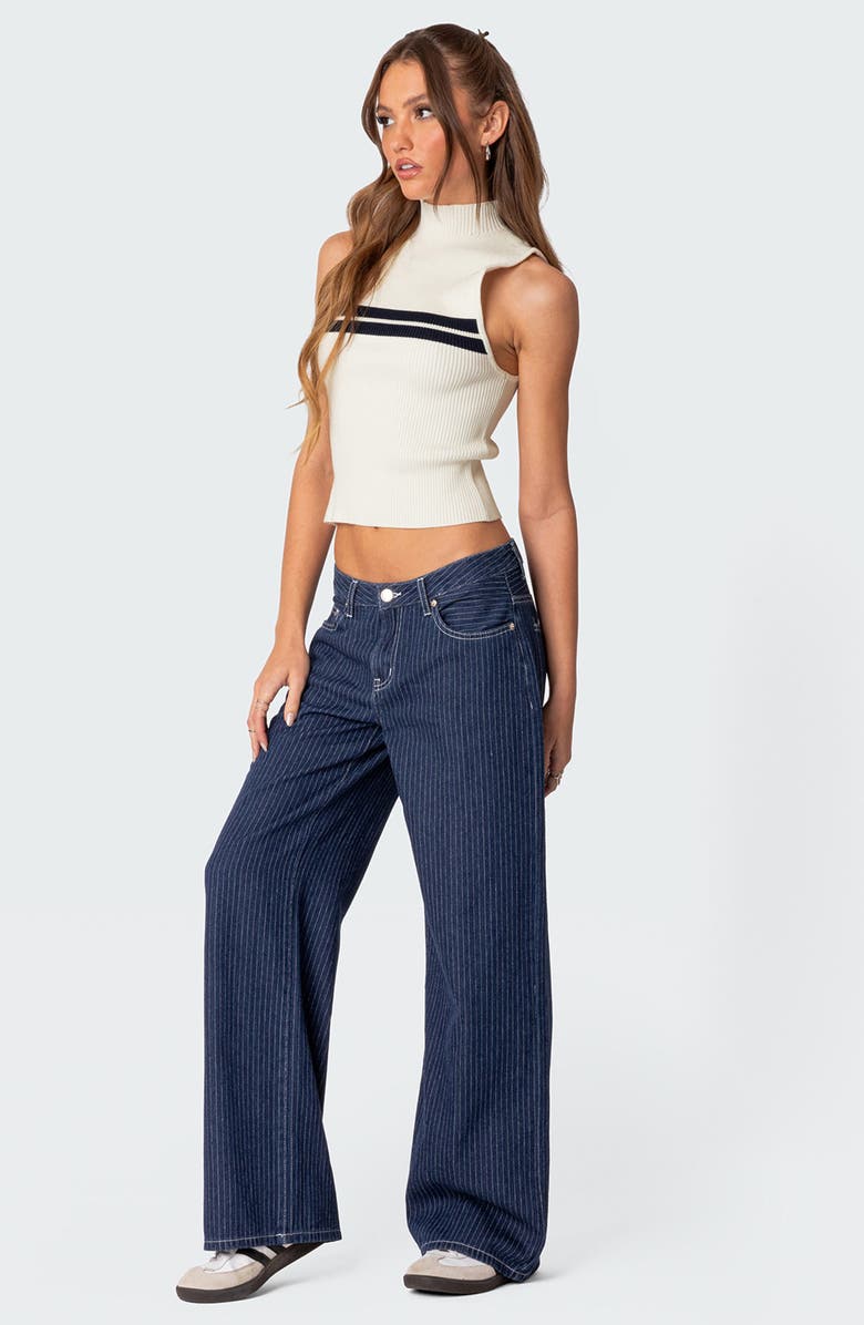 EDIKTED Pinstripe Wide Leg Low Rise Jeans, Alternate, color, Navy