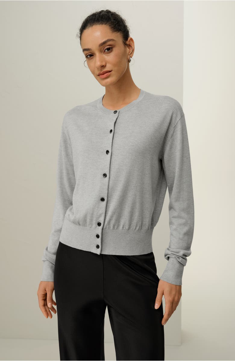 Lilysilk Round-Neck Silk Cashmere Cardigan, Alternate, color, Foggy