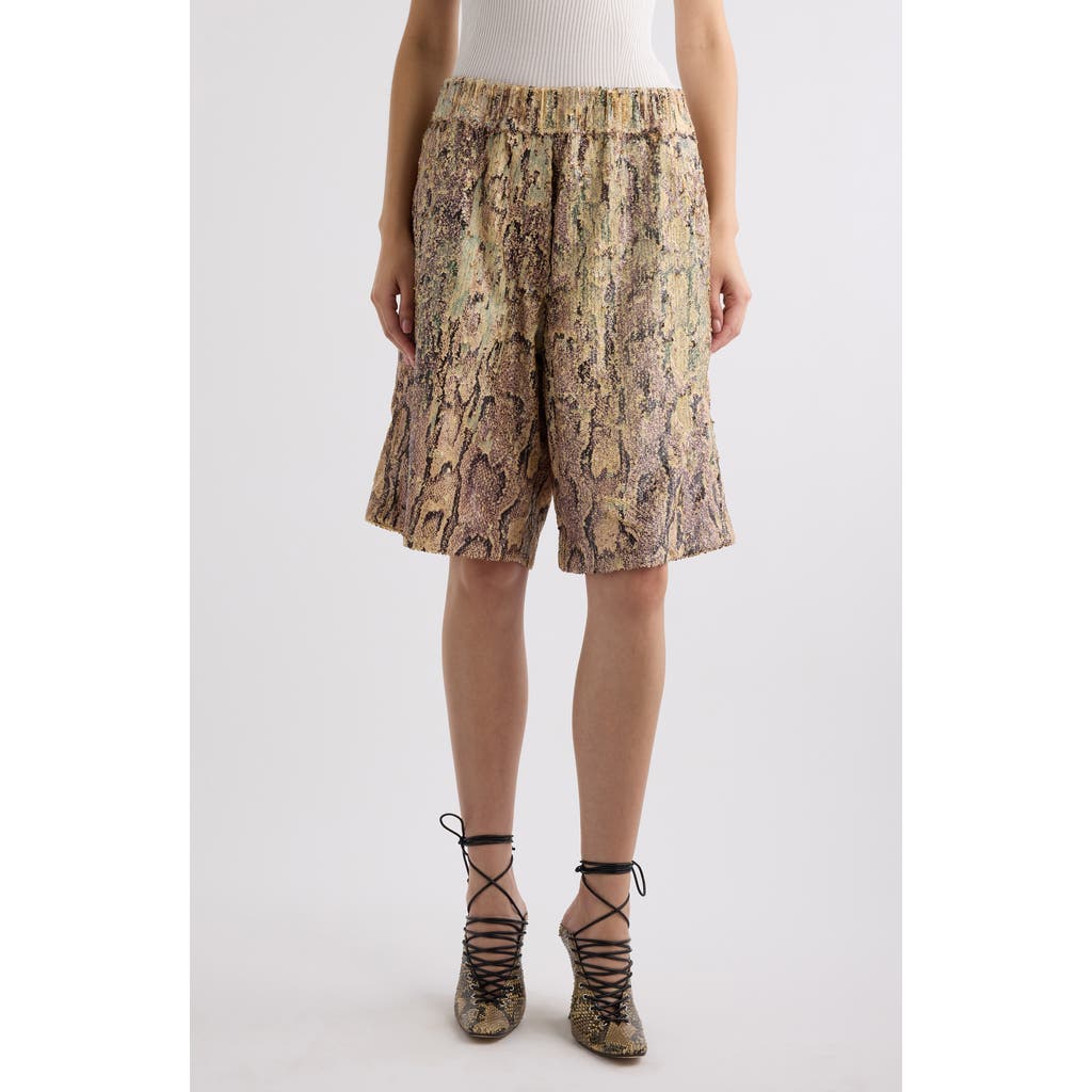 Shop Dries Van Noten Pomy Snakeskin Print Sequin Shorts In Lilac