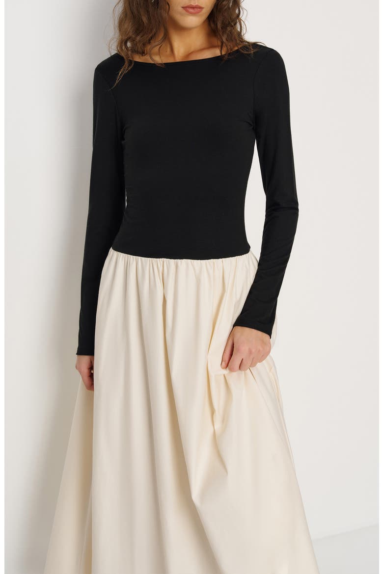 Abel Long Sleeve Mixed Media Maxi Dress, Alternate, color, BLACK AND SUGAR