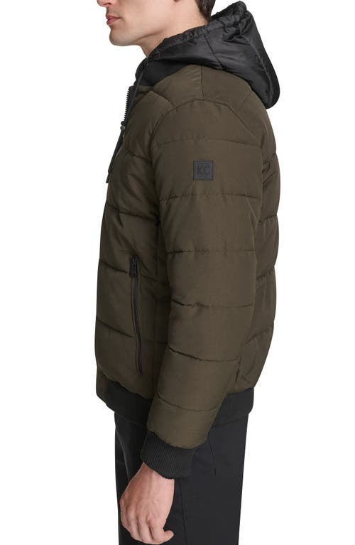 Kenneth Cole New York Oxford Hooded Quilted Bomber Jacket In Green
