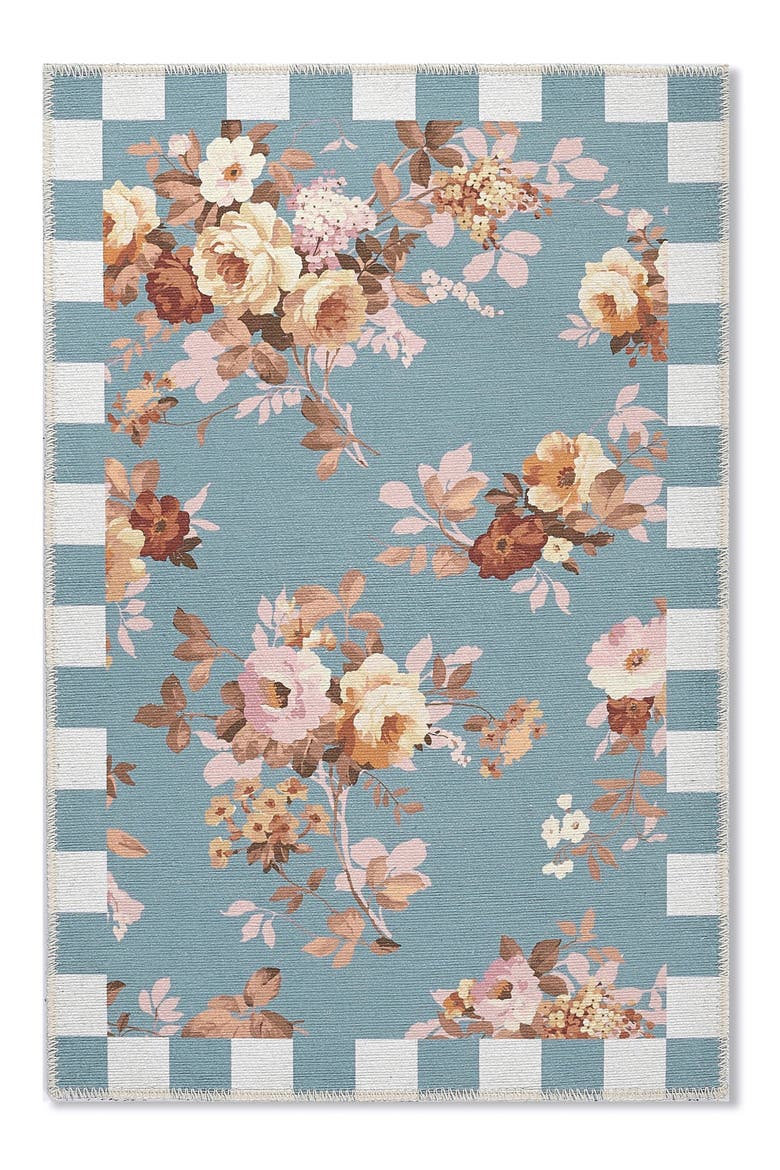 Slate Wild Rose Washable Rug, Main, color, BLUE