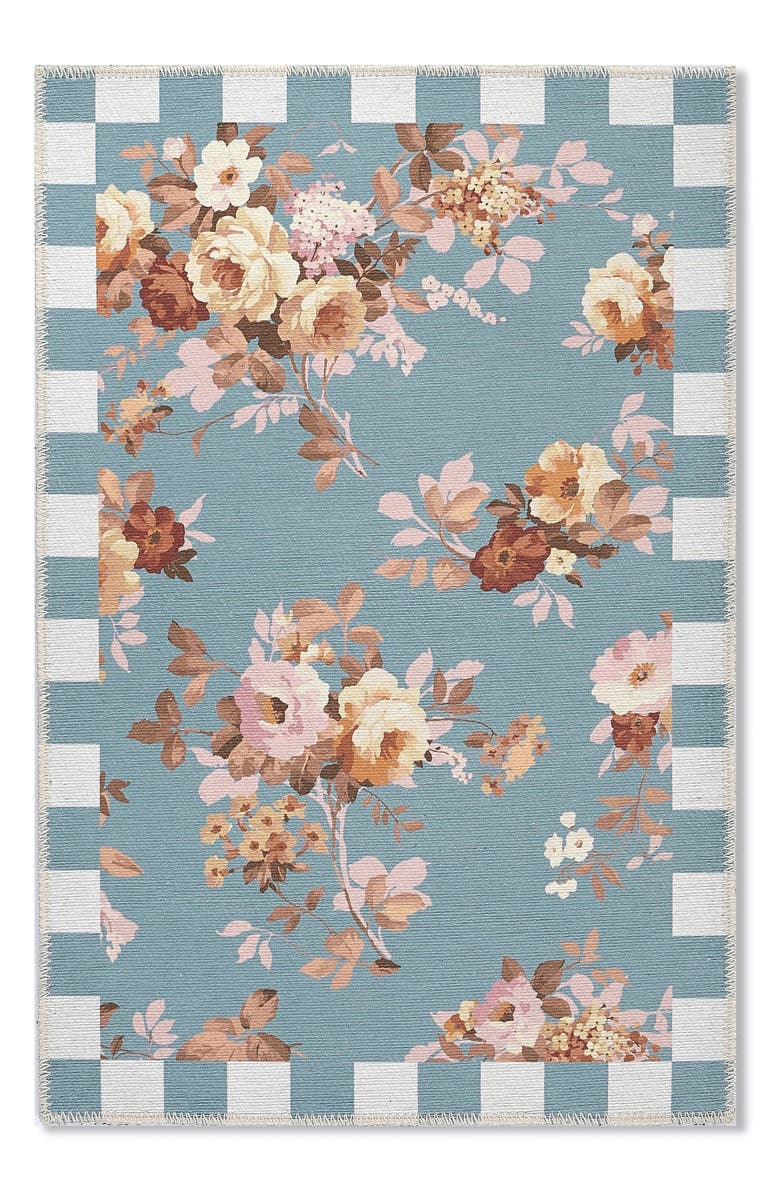 MACKENZIE CHILDS Slate Wild Rose Washable Rug, Main, color, Blue