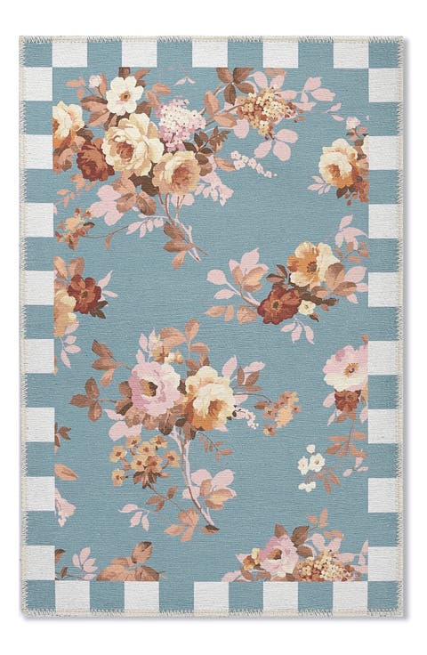 Slate Wild Rose Washable Rug
