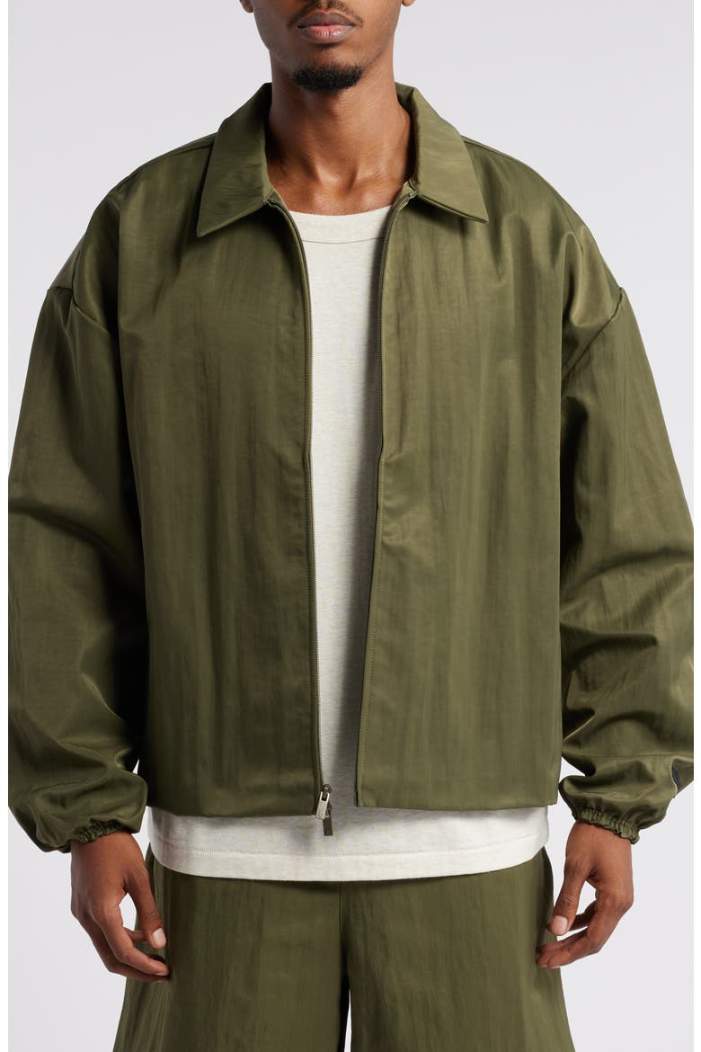 Gender Inclusive Embroidered Logo Textured Nylon Jacket, Main, color, MILITARY