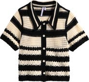 Good Luck Girl Kids' Stripe Open Stitch Knit Button-Up Top