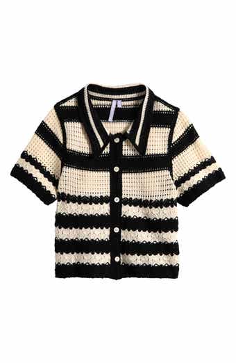 Good Luck Girl Kids' Stripe Open Stitch Knit Button-Up Top