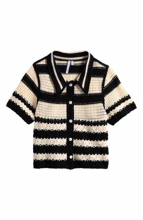 Good Luck Girl Kids' Stripe Open Stitch Knit Button-Up Top