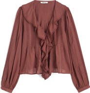 Madewell Lace Insert Ruffle Pintuck Long Sleeve Top