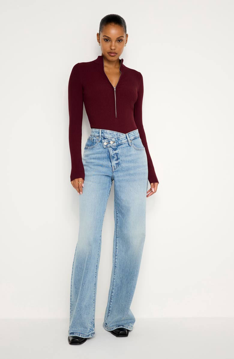 Good American Virgo Long Sleeve Rib Thong Bodysuit, Alternate, color, Oxblood002