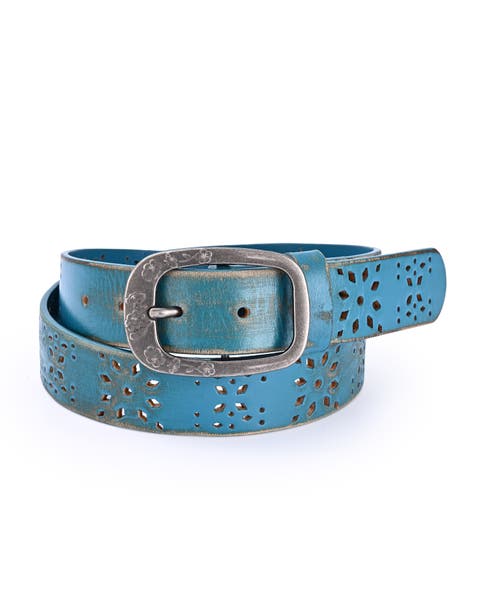 Blooming Genuine Leather Perforated Floral Vintage Belt