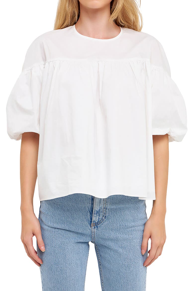 Puff Sleeve Cotton Blouse, Alternate, color, WHITE