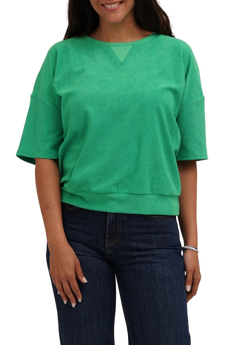 Terry V-Insert Short Sleeve Top, Main, color, GREEN