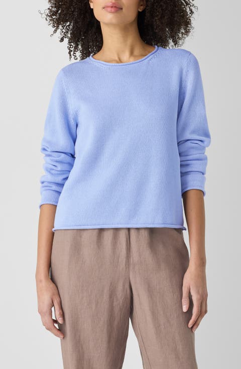 Jewel Neck Organic Cotton Blend Sweater