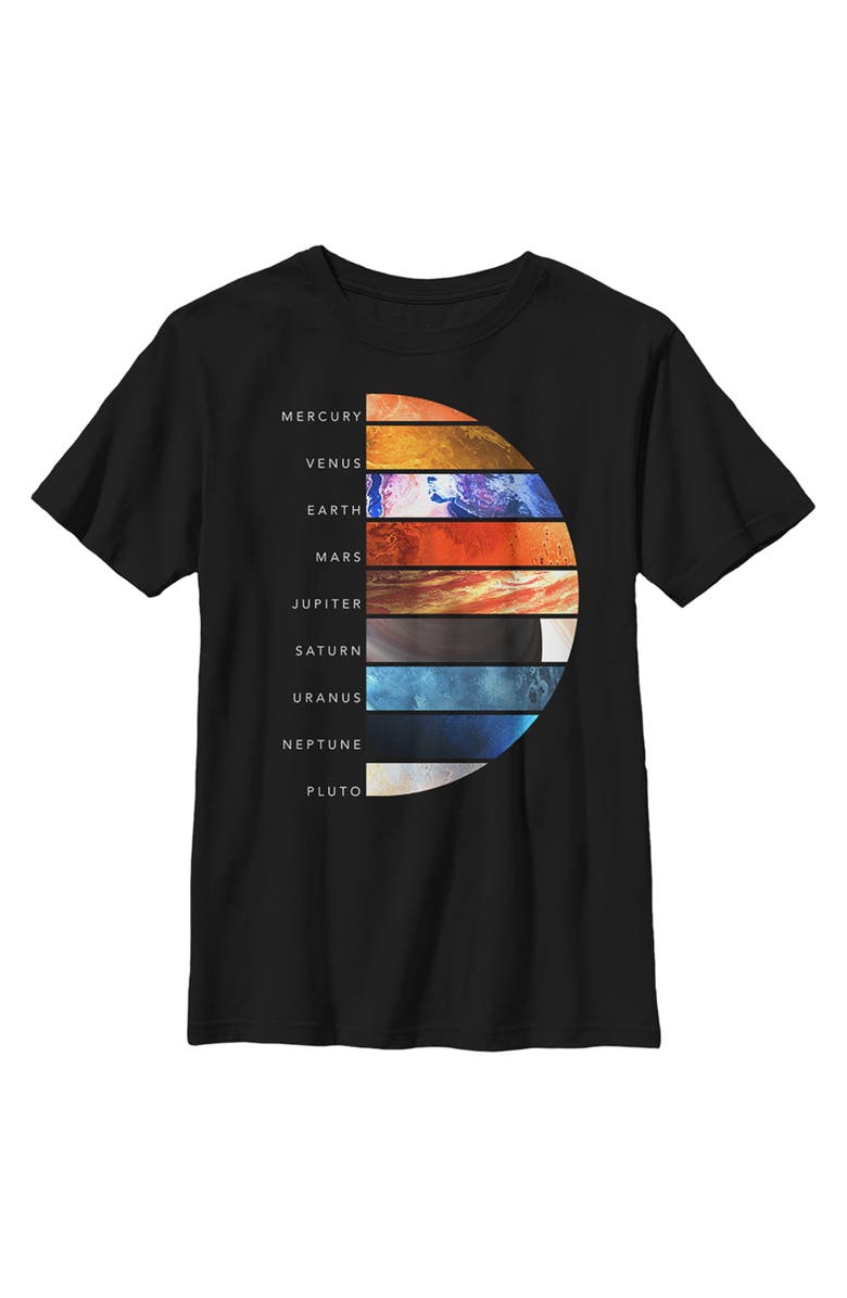 Lost Gods Boy's Lost Gods Solar System Planet Terrain  Graphic T-Shirt, Main, color, Black