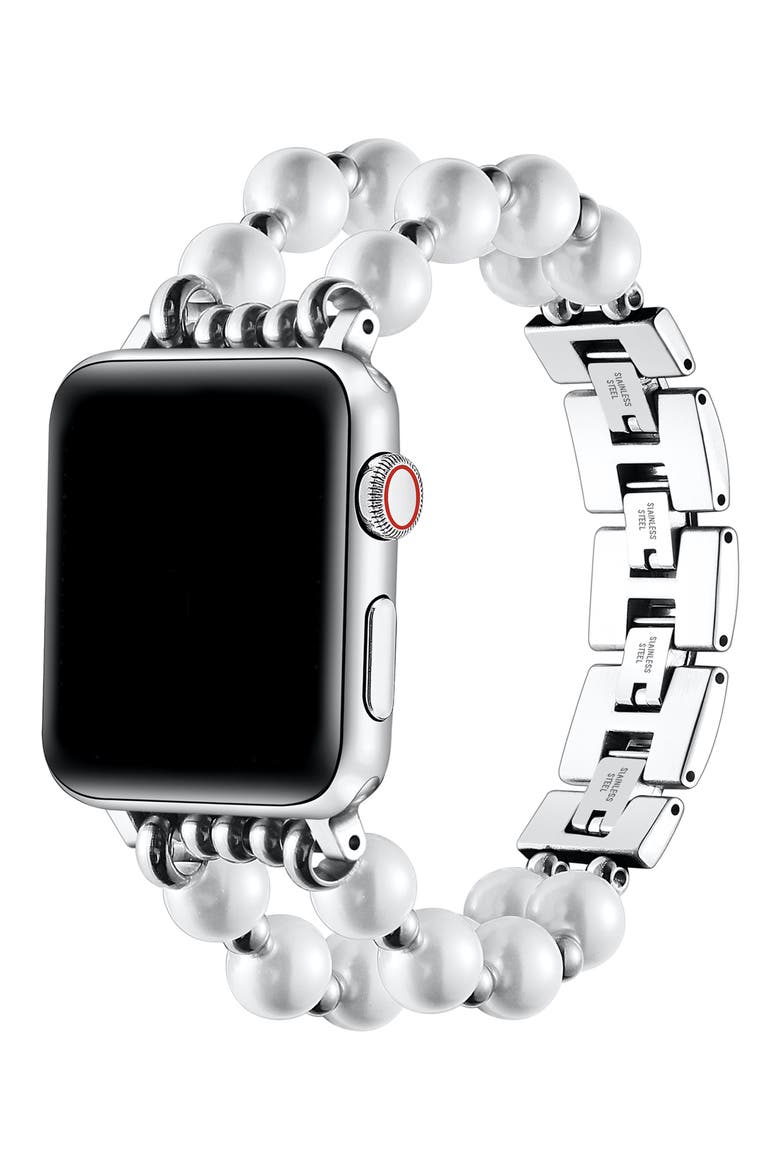 Sheridan Faux Pearl Apple Watch® Watchband, Alternate, color, SILVER