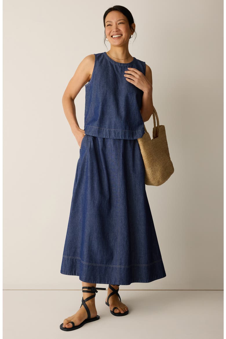 Organic Cotton Denim Skirt, Alternate, color, DARK INDIGO