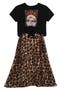 Kids' Graphic T-Shirt & Leopard Skirt Set