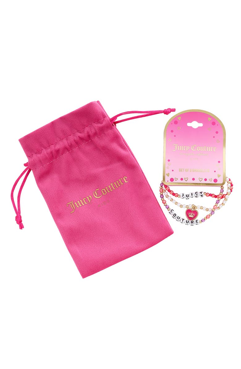 Juicy Couture Kids "Juicy" Heart Charm 3-Piece Beaded Bracelets, Alternate, color, Multicolor