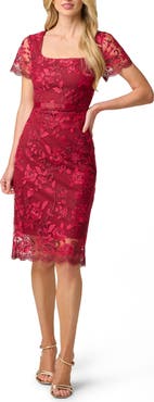 Adrianna Papell Floral Embroidered Belted Sheath Dress