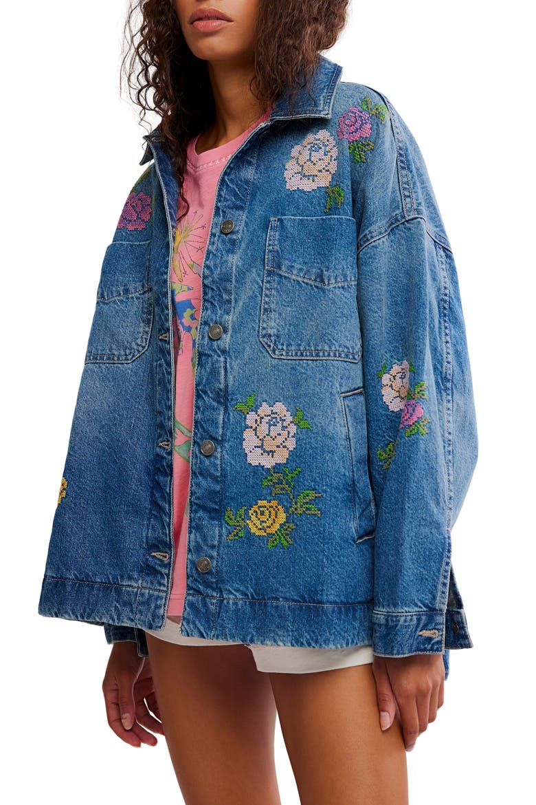 Madison Embroidered Denim City Jacket, Main, color, COWBOY ROMANCE