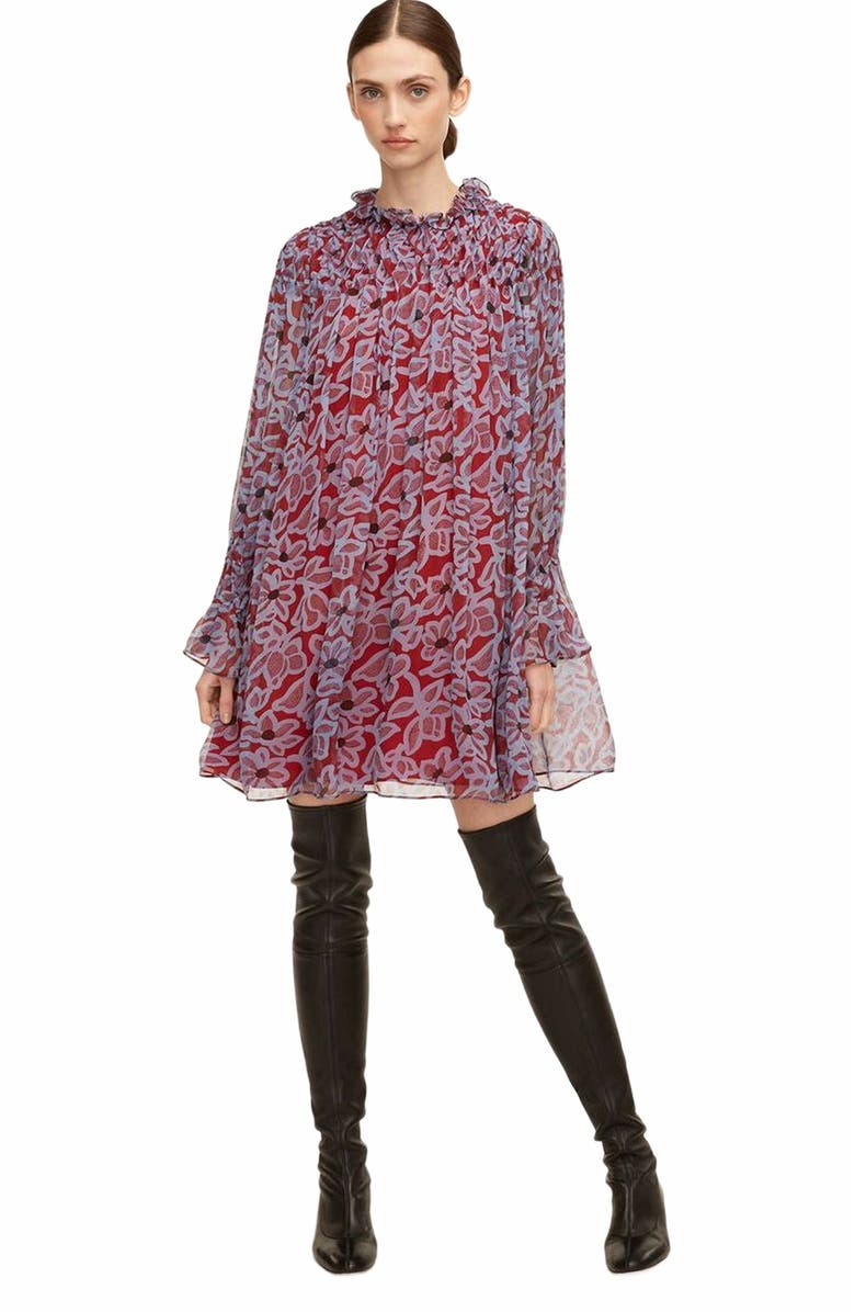 Rebecca Taylor Vera Fleur Chiffon Smocked Dress, Main, color, Vera Fleur Cherry Combo