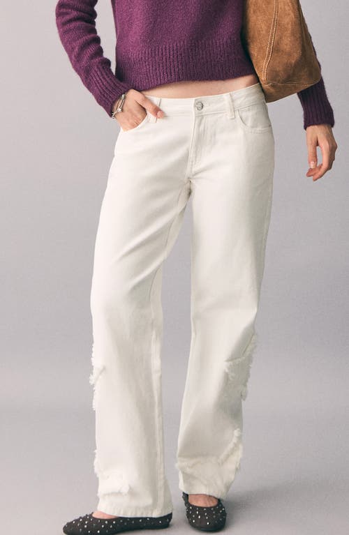 Mango Teen Star Embroidered Straight Leg Jeans In White