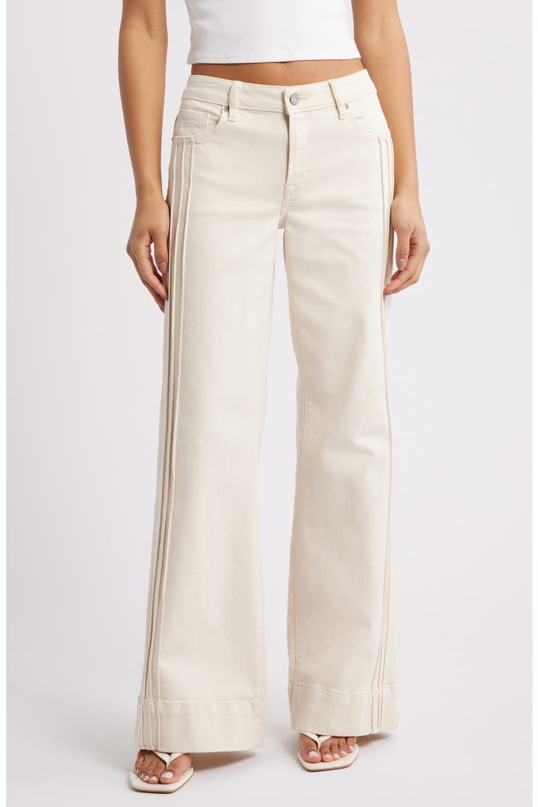 Pintuck Mid Rise Flare Jeans, Main, color, ECRU