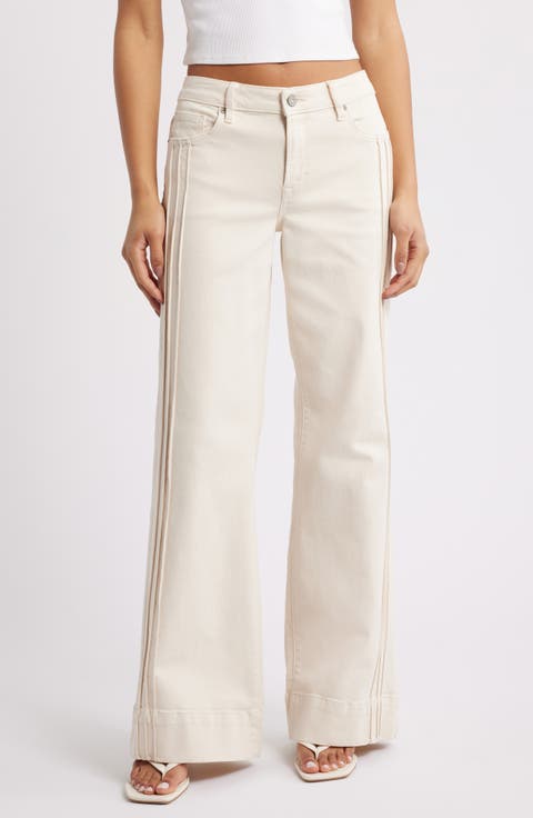 Pintuck Mid Rise Flare Jeans (Ecru)