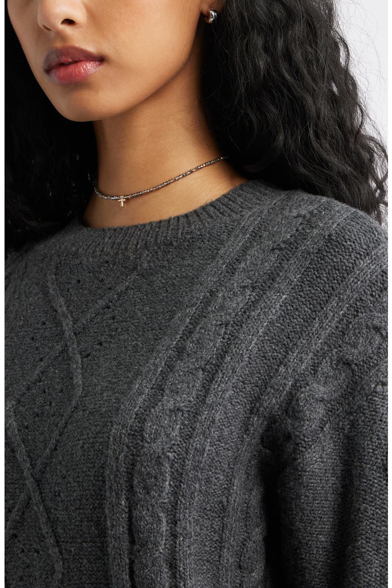 Long Sleeve Cable Knit Sweater Dress, Alternate, color, GREY MEDIUM CHARCOAL HEATHER