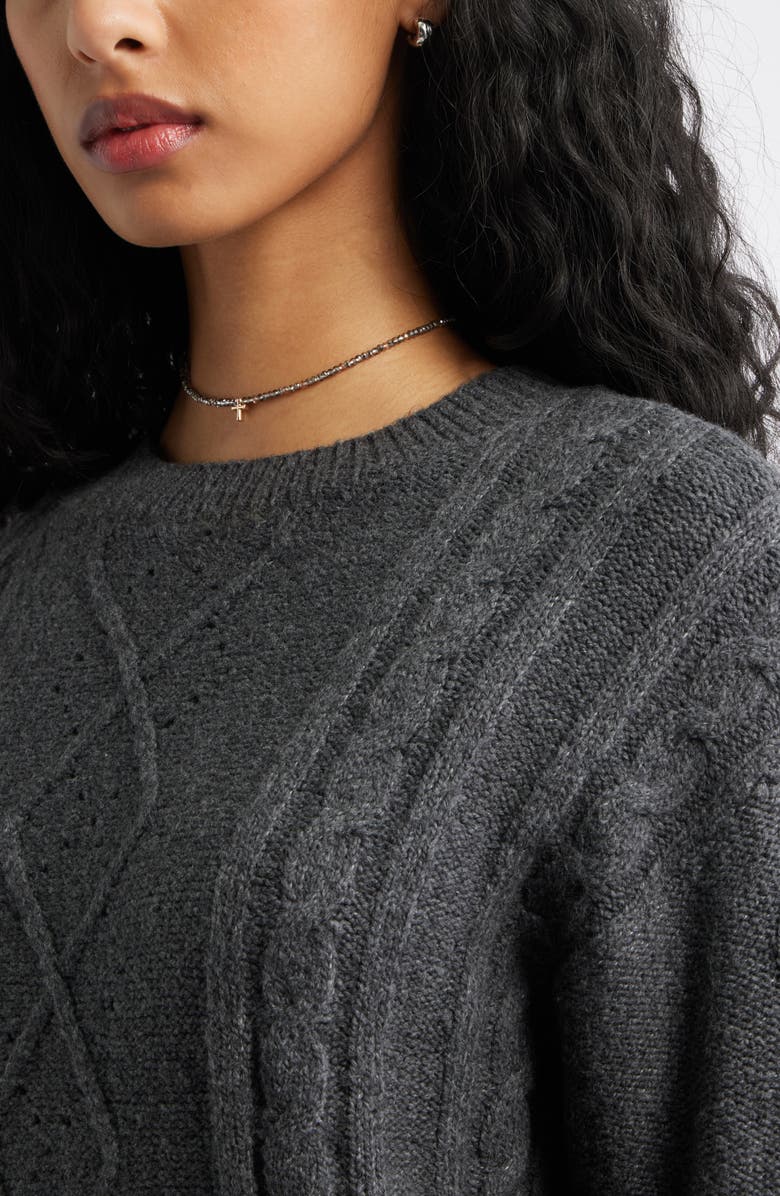 BP. Long Sleeve Cable Knit Sweater Dress, Alternate, color,