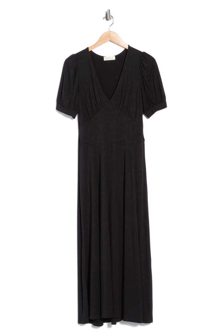 Short Sleeve V-Neck Midi Dress, Alternate, color, BLACK