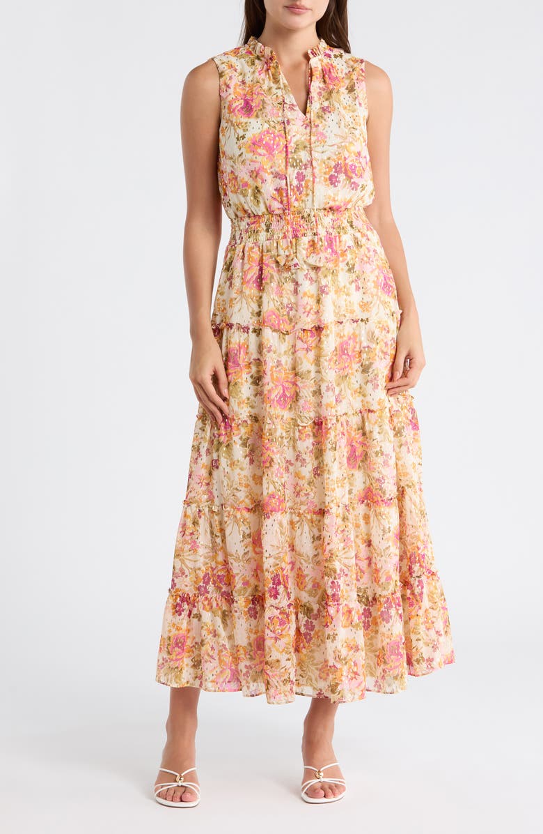 Halogen<sup>®</sup> Tie Neck Sleeveless Tiered Maxi Dress, Main, color, New Ivory