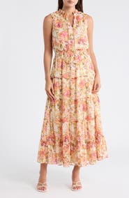 Halogen® Tie Neck Sleeveless Tiered Maxi Dress