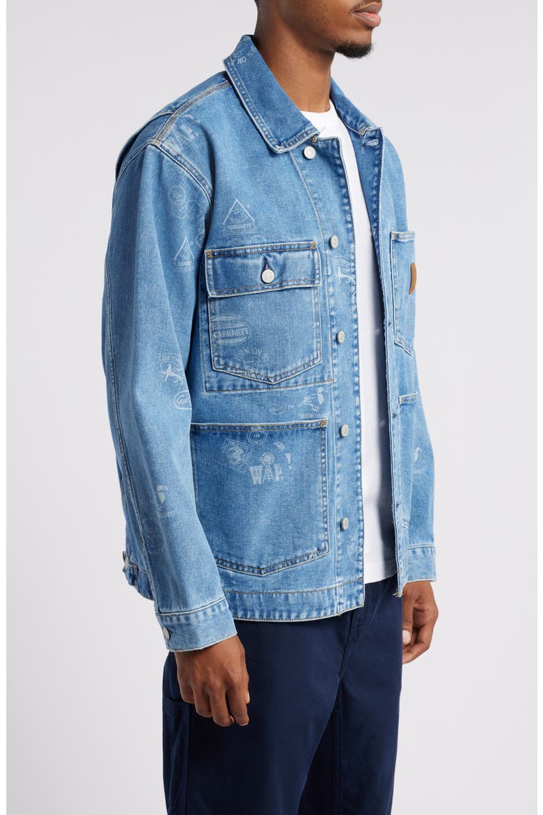 Stamp Print Denim Chore Coat, Alternate, color, STAMP PRINT BLUE BLEACHED
