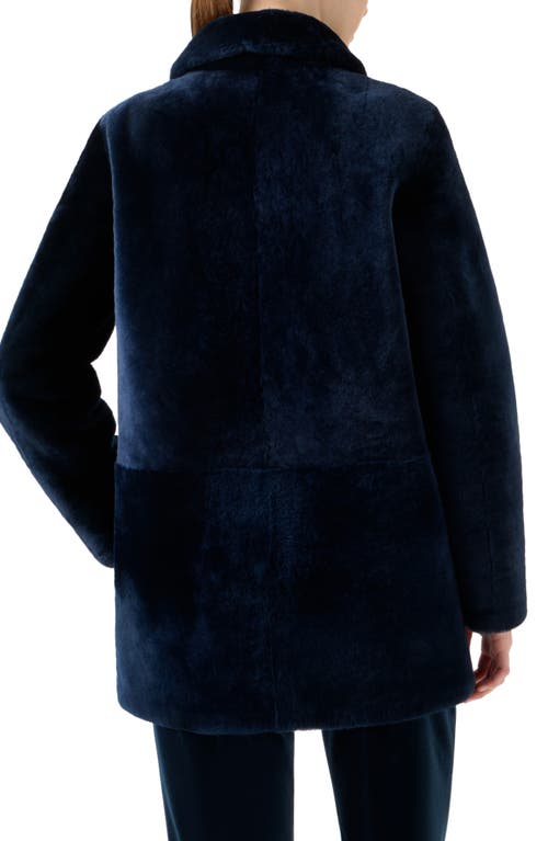Akris Yaron Merino Sheep Shearling Short Coat In Blue